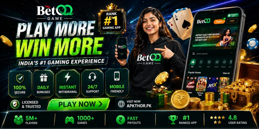 Person playing real money app BetQQ Game on mobile phone while sitting at home in Pakistan