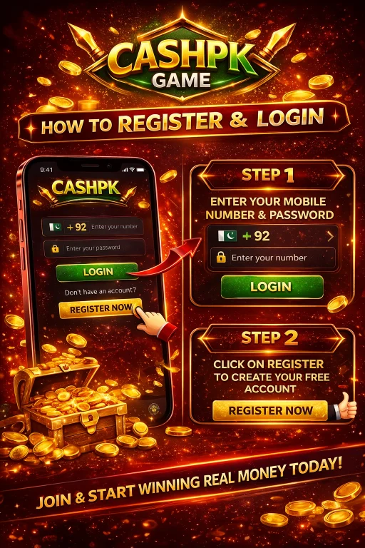 How to register and login on CashPK game app with step by step guide and mobile screen